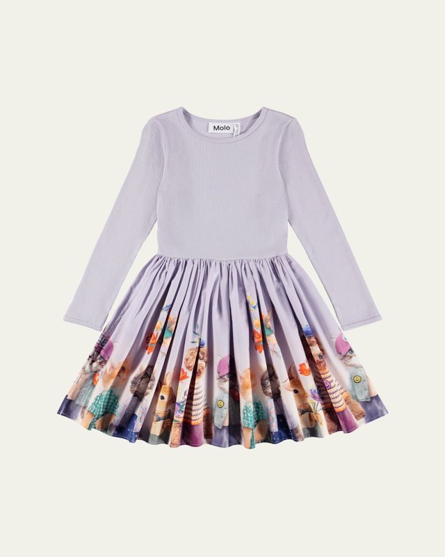 Girl's Casie Printed Jersey & Poplin Long-Sleeve Dress, Size 3T-6